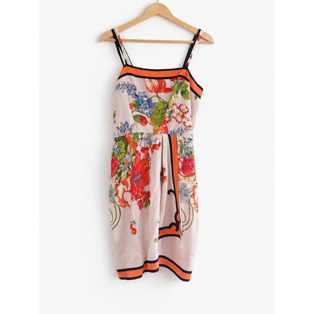 Yoana Baraschi Silk Floral Dress Size M Sleeveless Bright Spring Summer